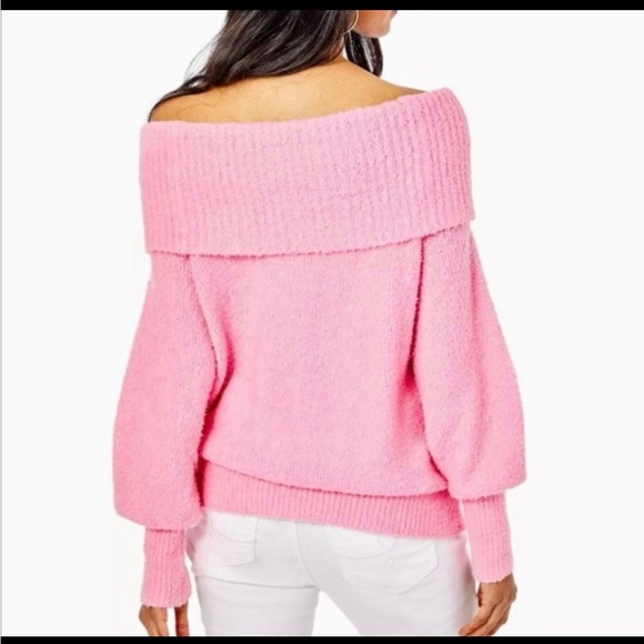 Lilly Pulitzer Barrymore Sweater Off The Shoulder Cowl Neck Boucle Pink Size L - Picture 2 of 6